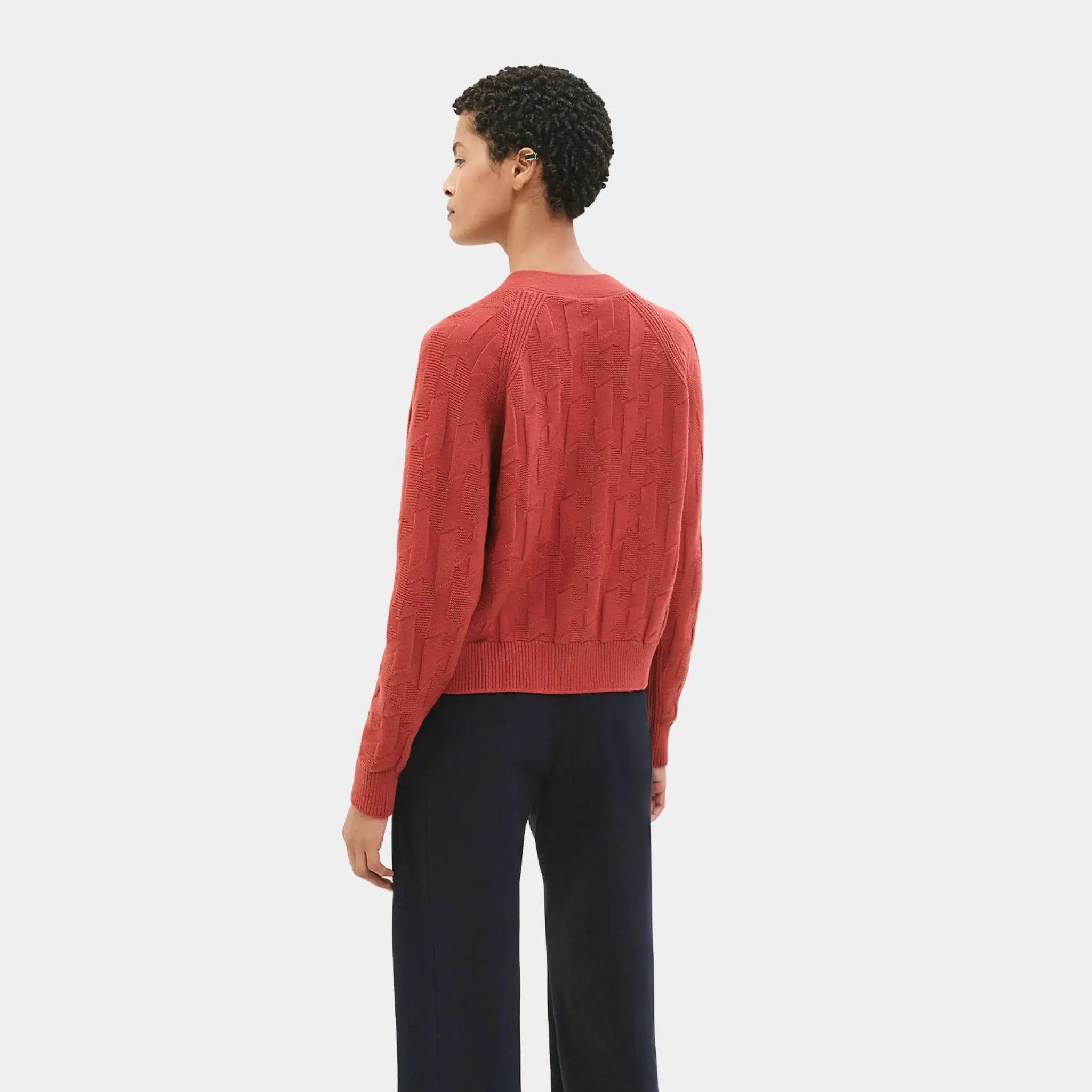 H Long-sleeve Cardigan in Plain Wool Knit