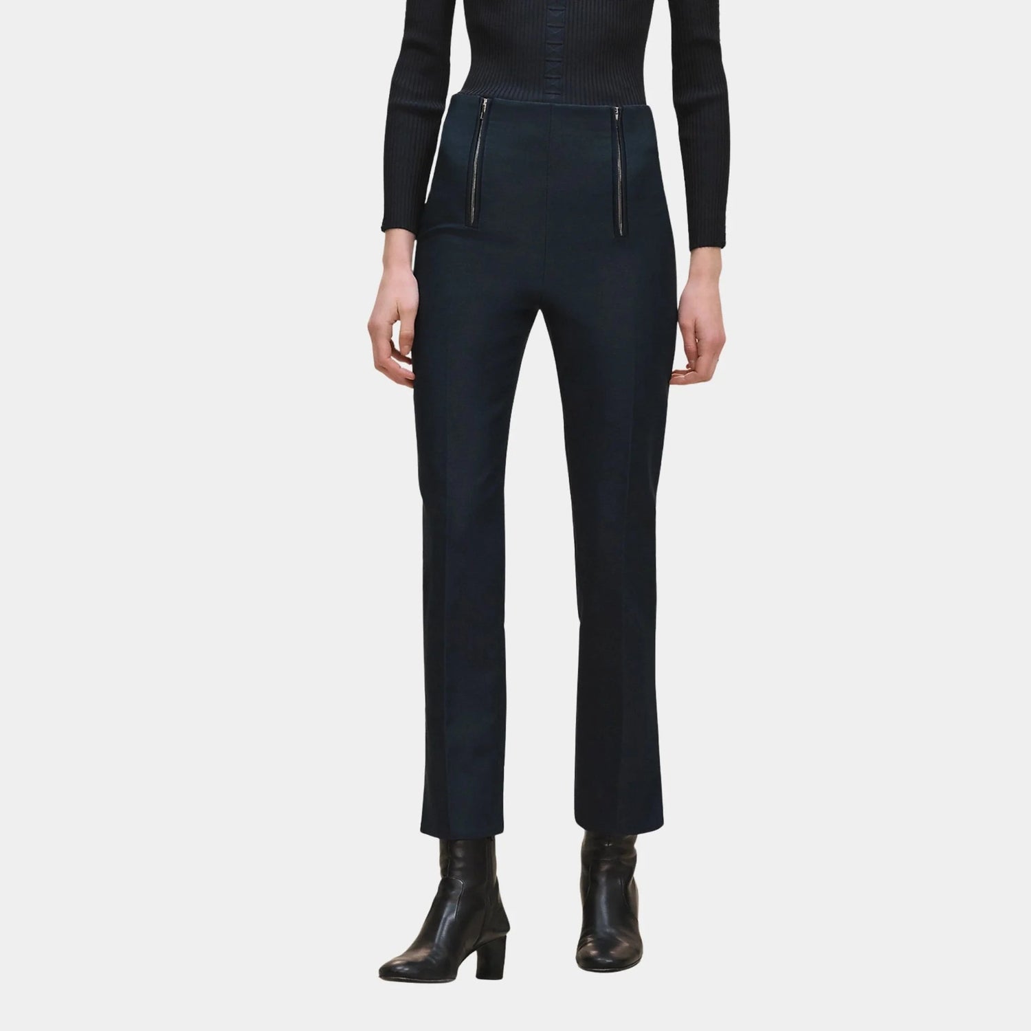 High-waisted Pants in Viscose and Stretch Wool