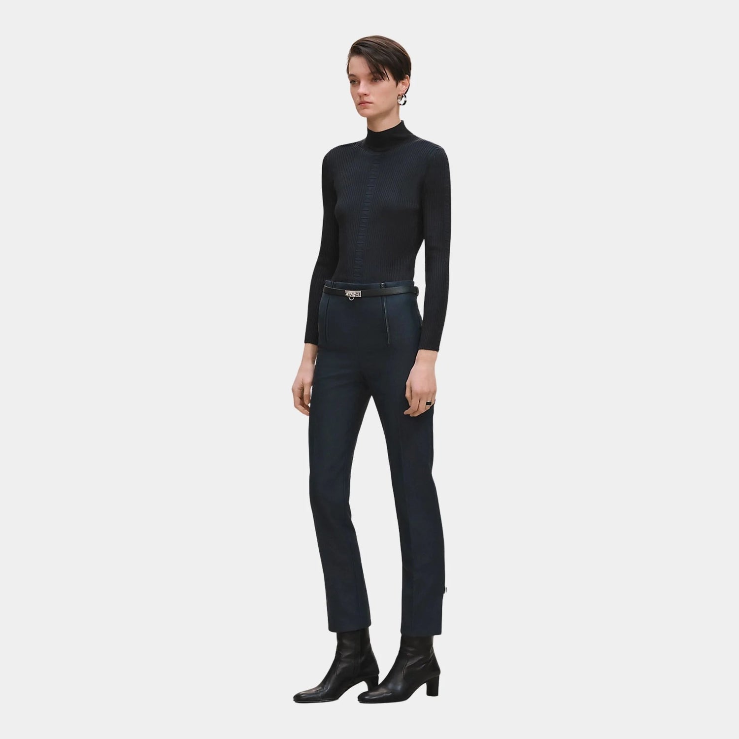 High-waisted Pants in Viscose and Stretch Wool