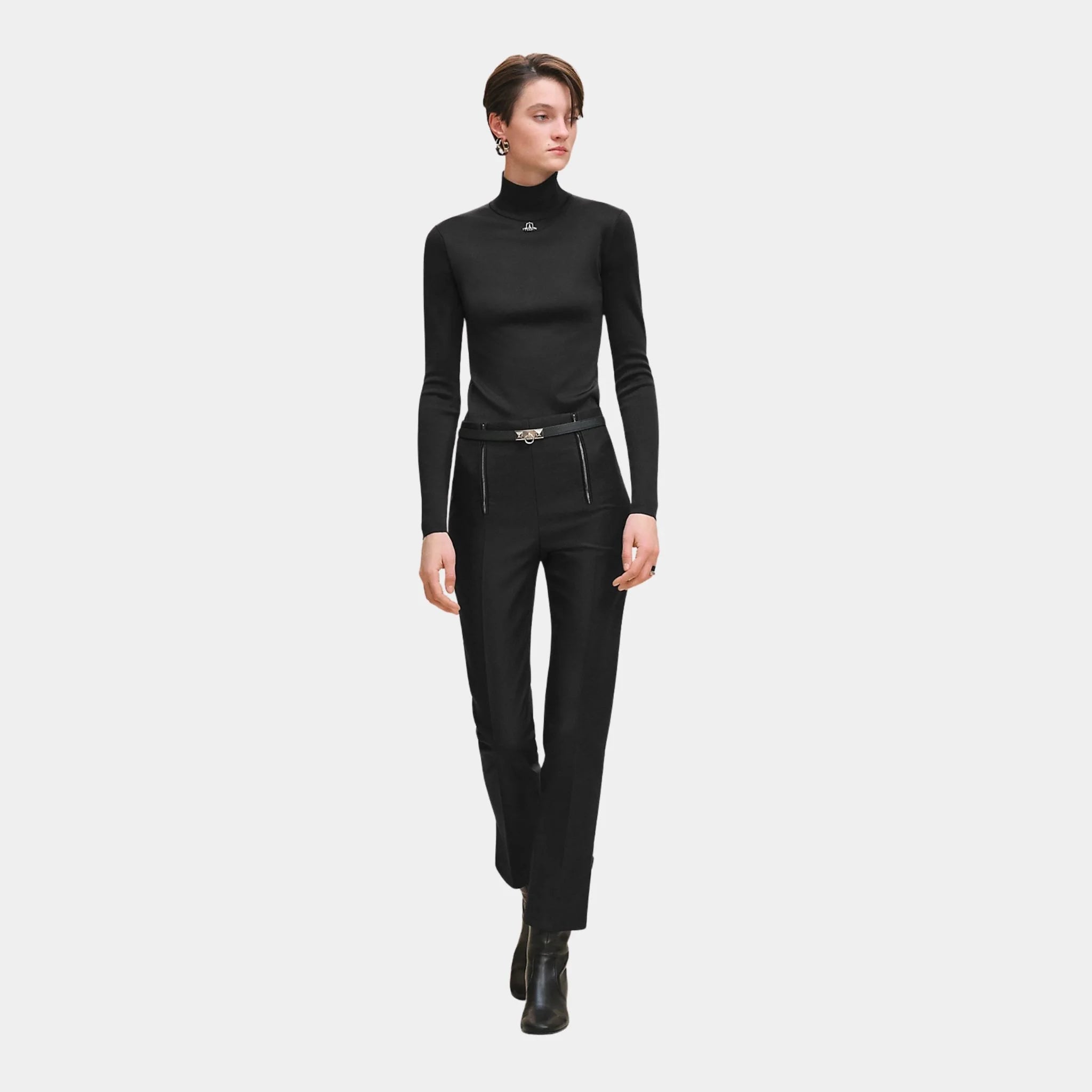 High-waisted Pants in Viscose and Stretch Wool