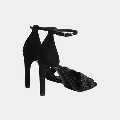 Joy 105 Heeled Sandals in Suede Goatskin with Rhinestone