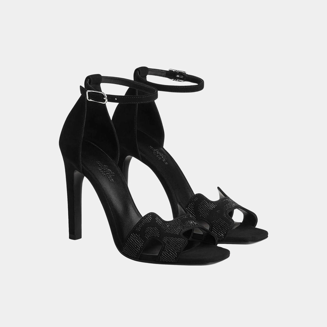 Joy 105 Heeled Sandals in Suede Goatskin with Rhinestone