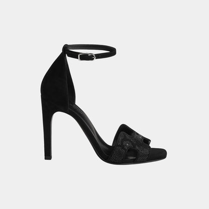 Joy 105 Heeled Sandals in Suede Goatskin with Rhinestone