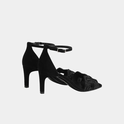 Joy 70 Heelede Sandal in Suede with Arcane Motif
