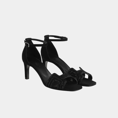 Joy 70 Heelede Sandal in Suede with Arcane Motif