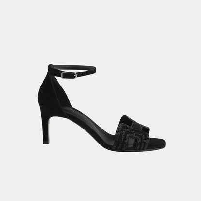 Joy 70 Heelede Sandal in Suede with Arcane Motif