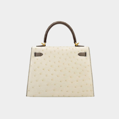 Kelly 25 HSS Sellier Ostrich Nata/Etoupe GHW