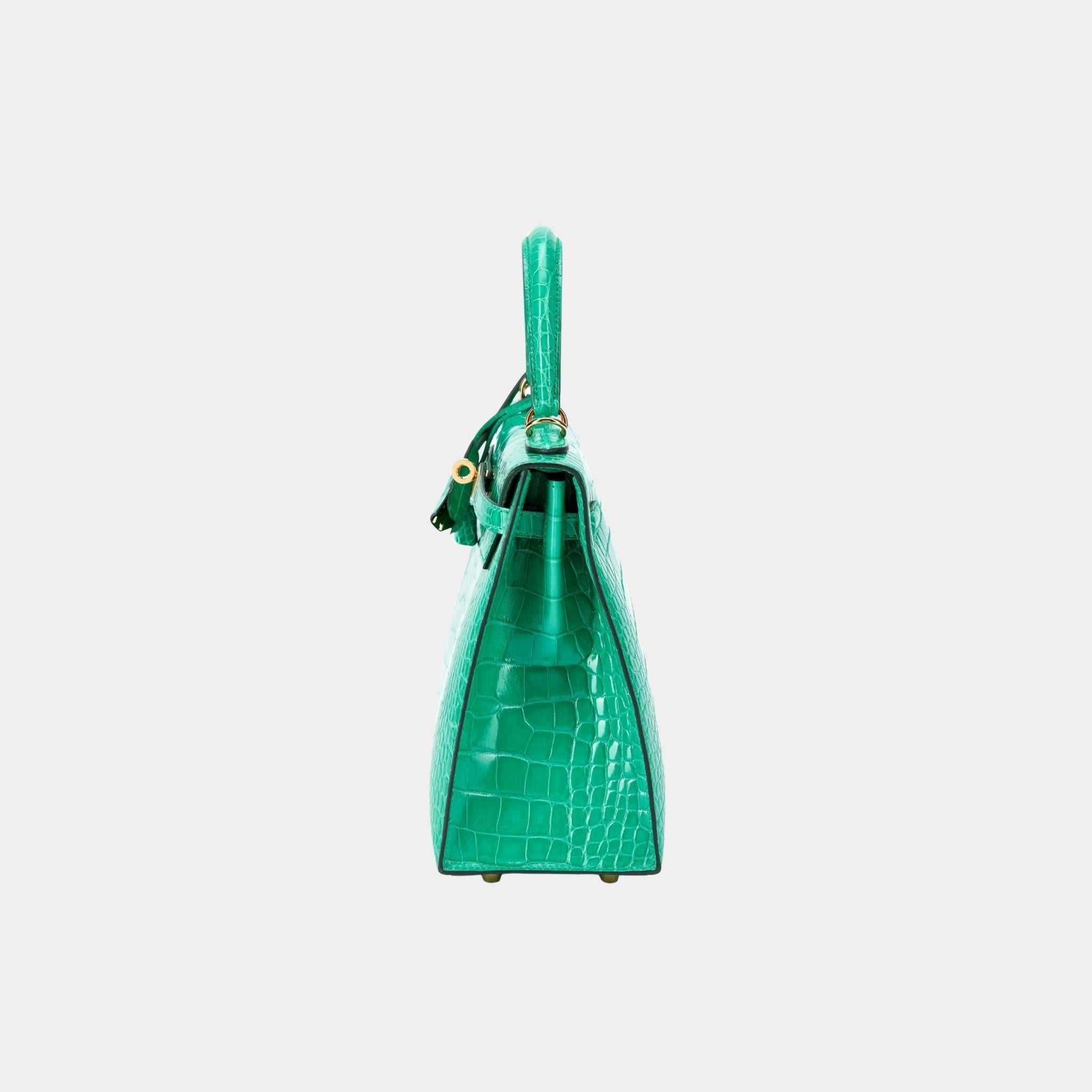 Kelly 25 Sellier Alligator Vert Jade GHW