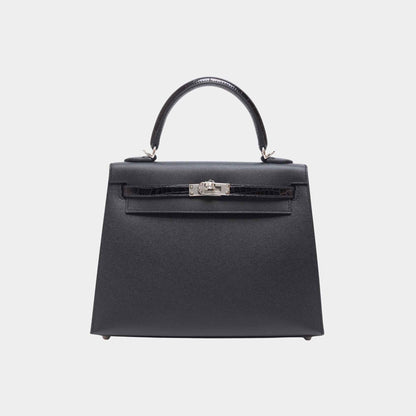 Kelly 25 Sellier Madame Shiny Niloticus Crocodile Black PHW