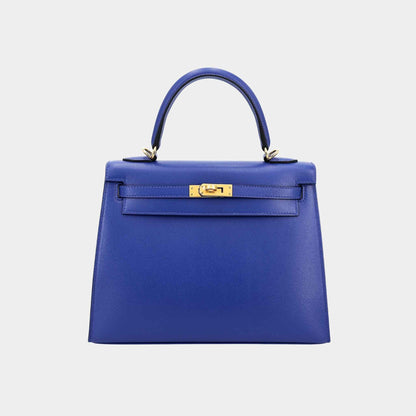 Kelly 25 Sellier Tadelakt Bleu Electrique GHW