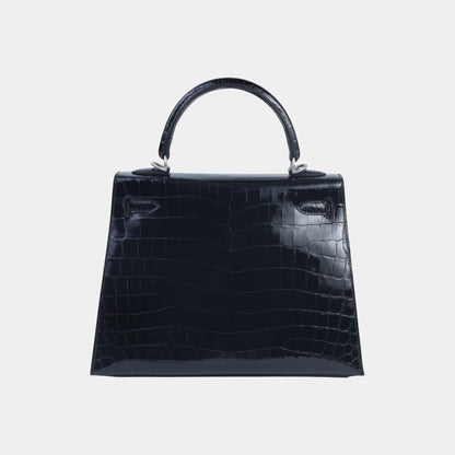 Kelly 25 Shiny Niloticus Crocodile Sellier Black PHW