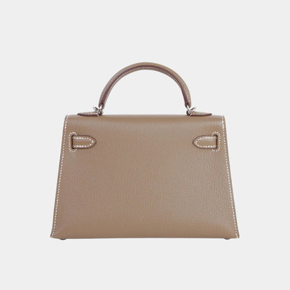 Kelly Mini Chevre Etoupe/Gris Pale PHW