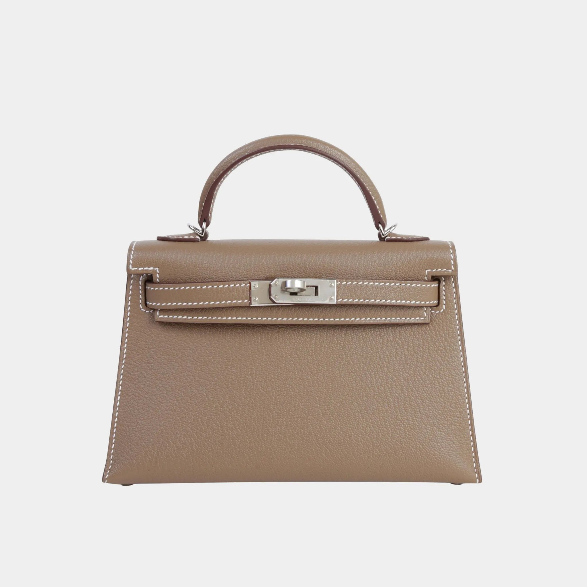 Kelly Mini Chevre Etoupe/Gris Pale PHW