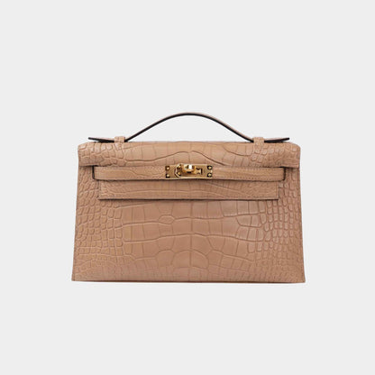 Kelly Pochette Matte Alligator Chai GHW