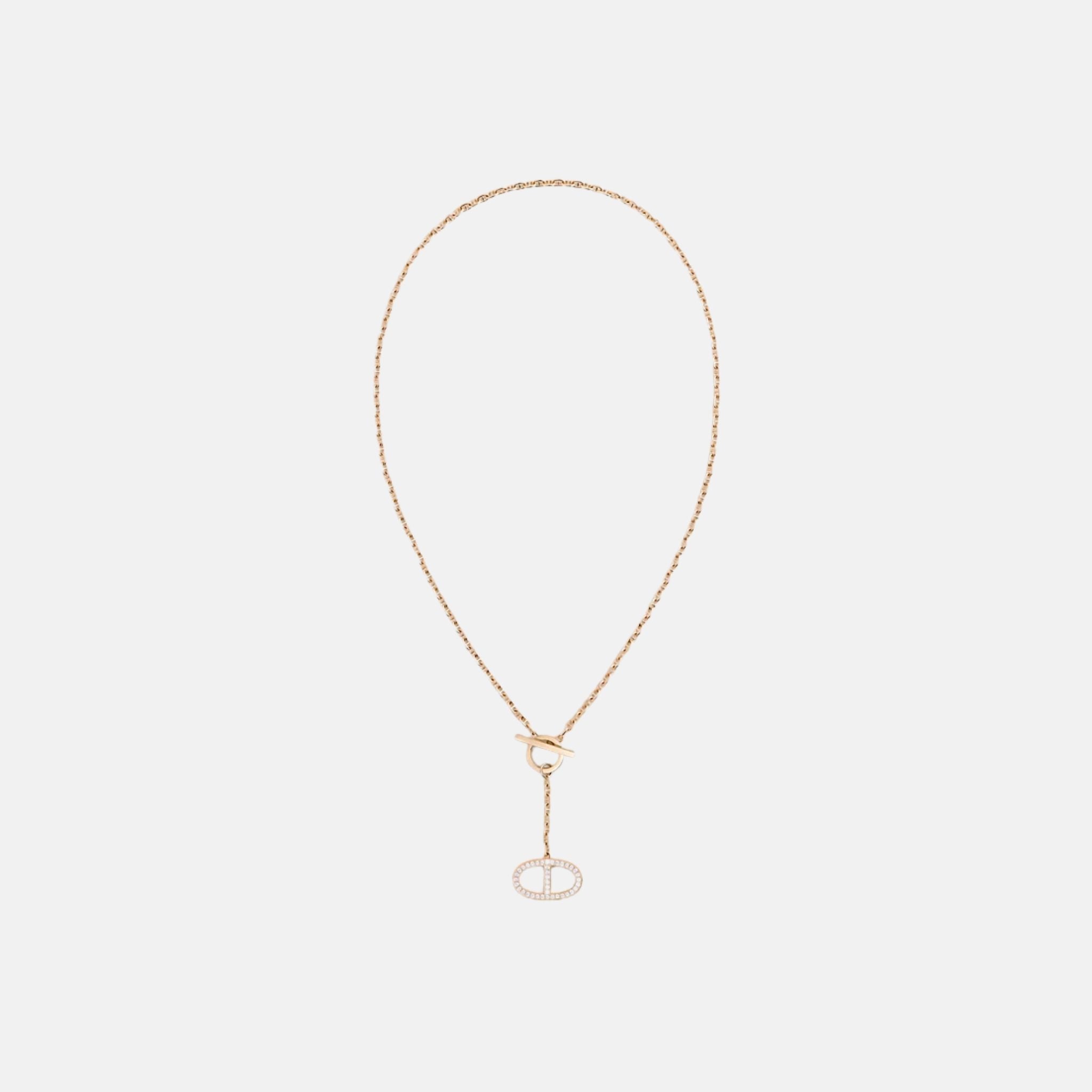 Large Contour Anchor Chain Pendant Rose Gold Diamond