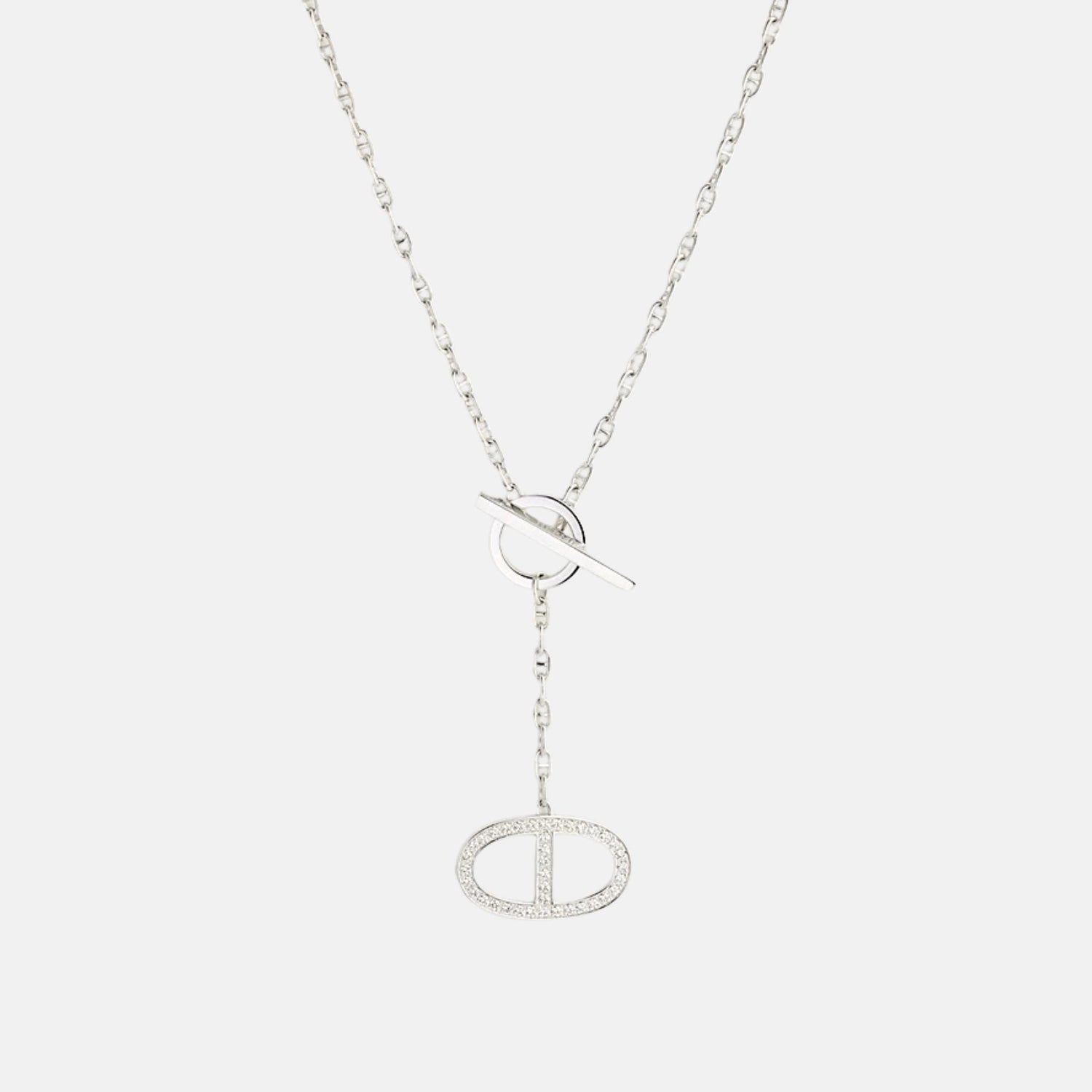 Large Contour Anchor Chain Pendant White Gold Diamond