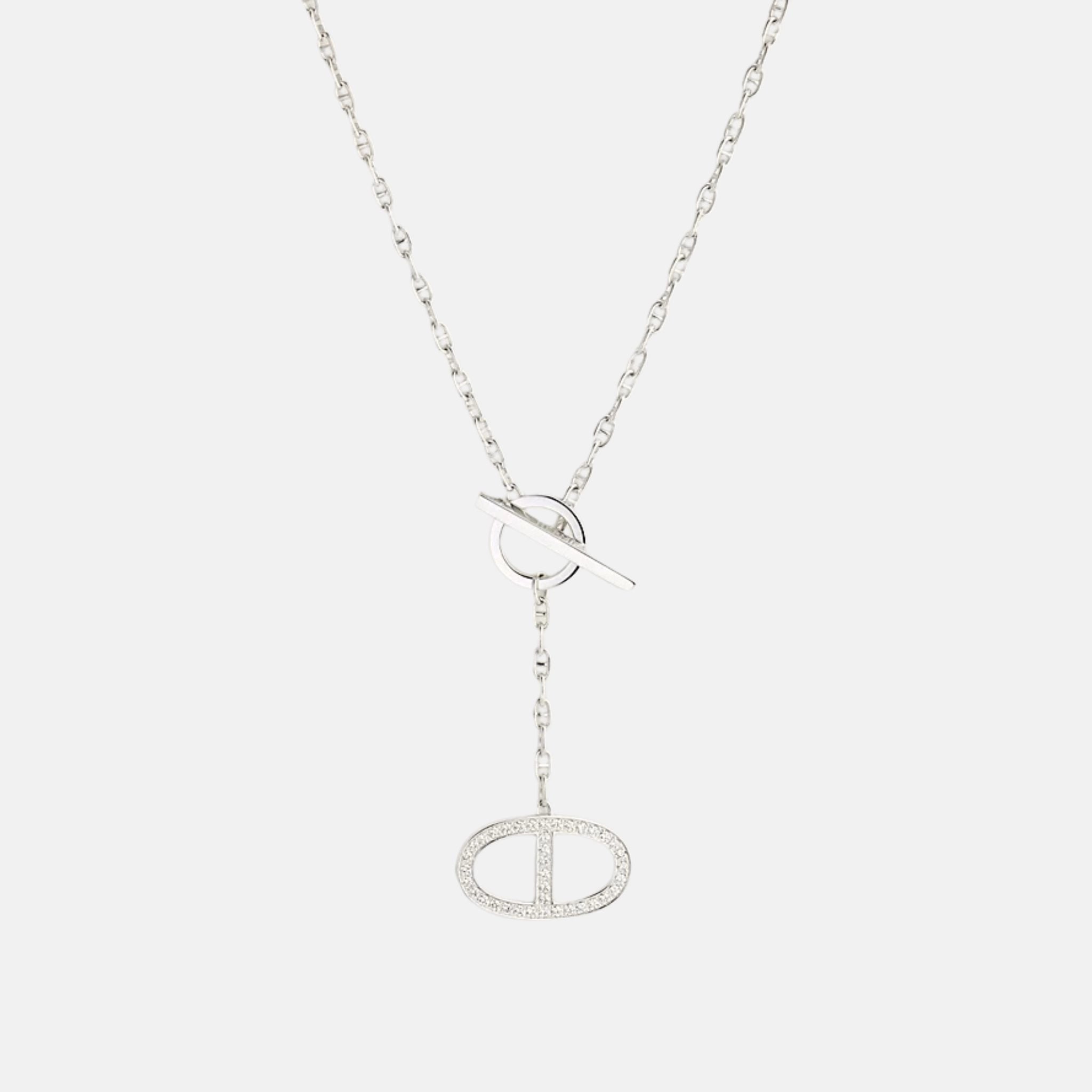 Large Contour Anchor Chain Pendant White Gold Diamond