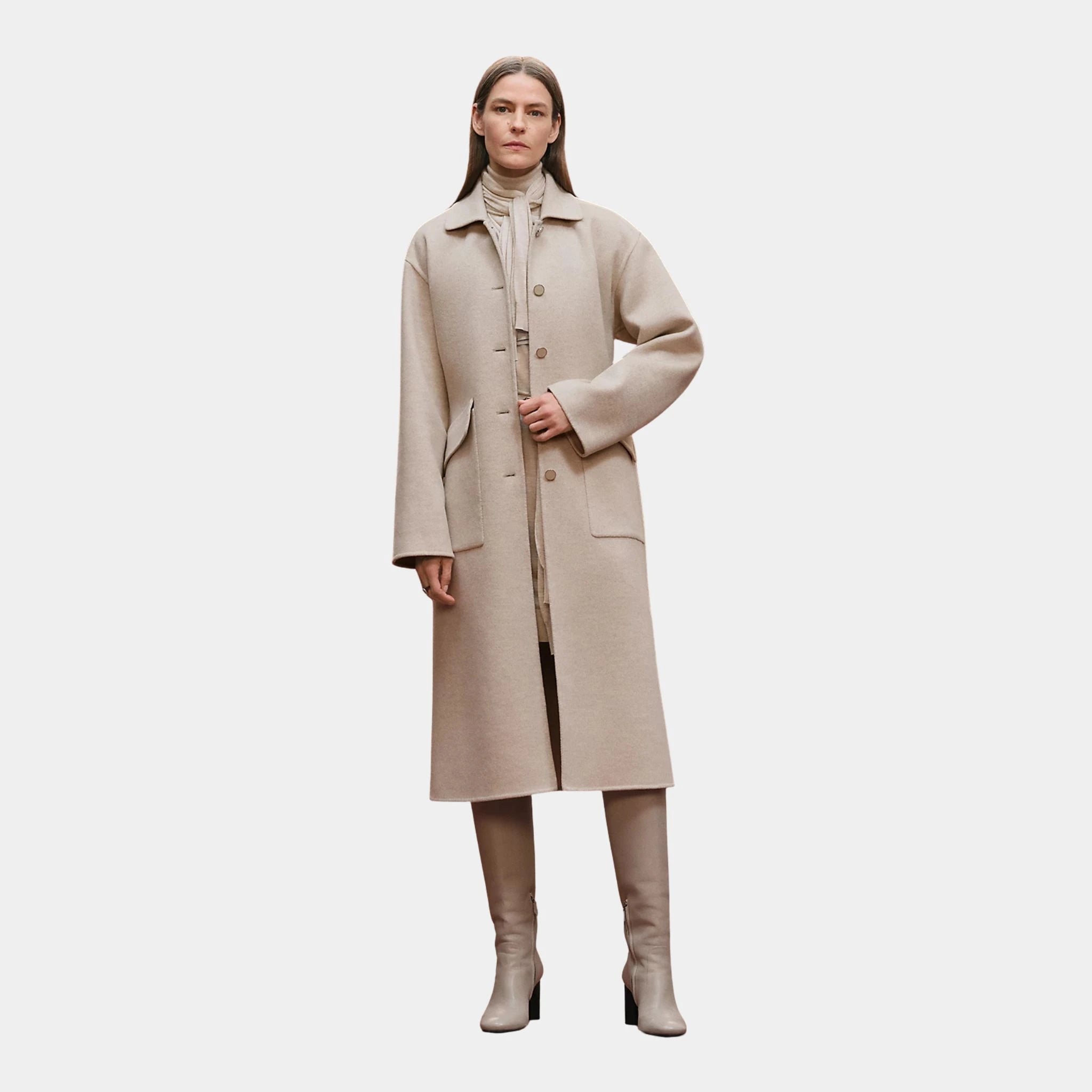 Long Equestrian Jacket in Double-sided Baby Cashmere