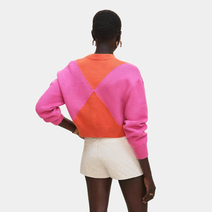 Long-sleeved Sweater in Thick Two-tone Cotton