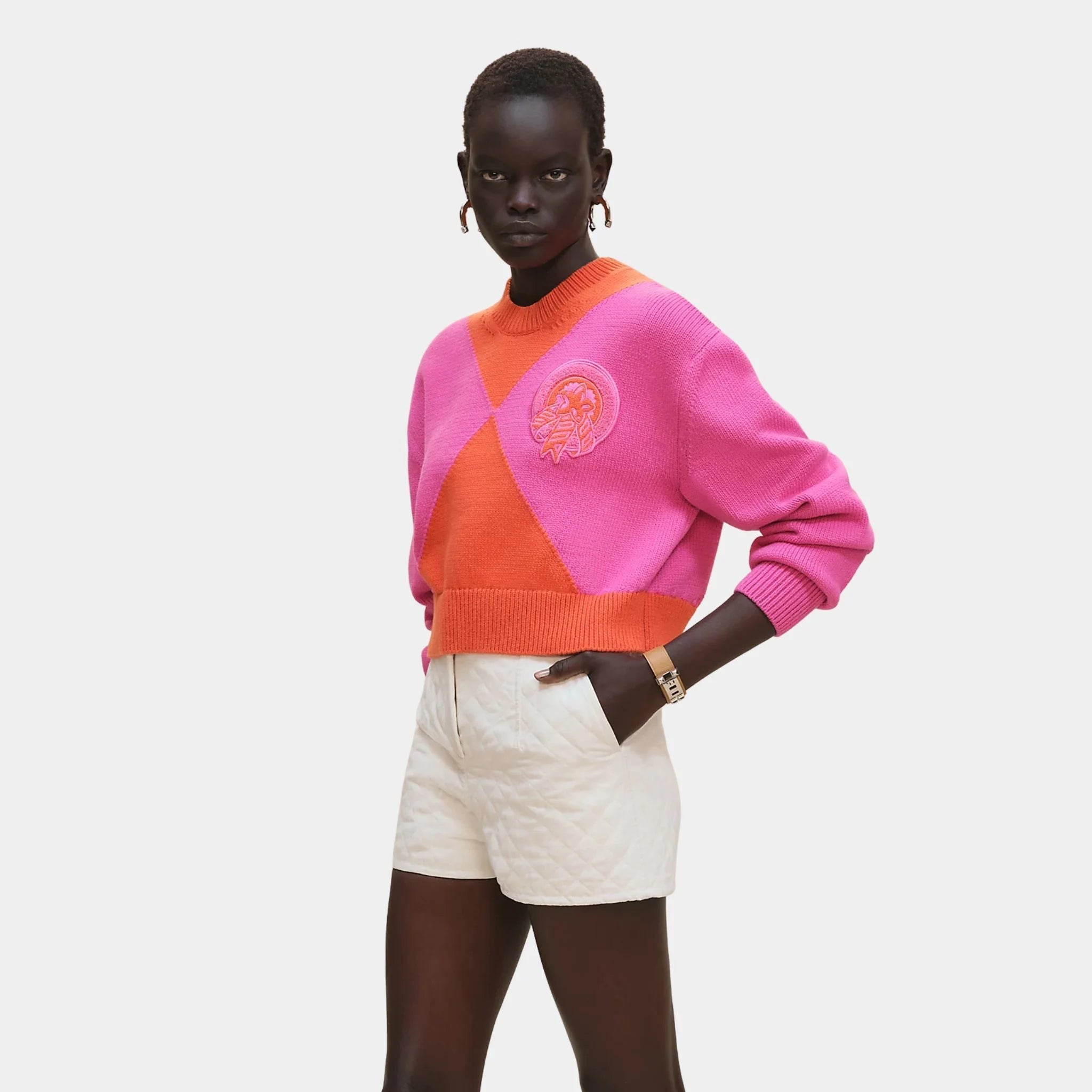 Long-sleeved Sweater in Thick Two-tone Cotton
