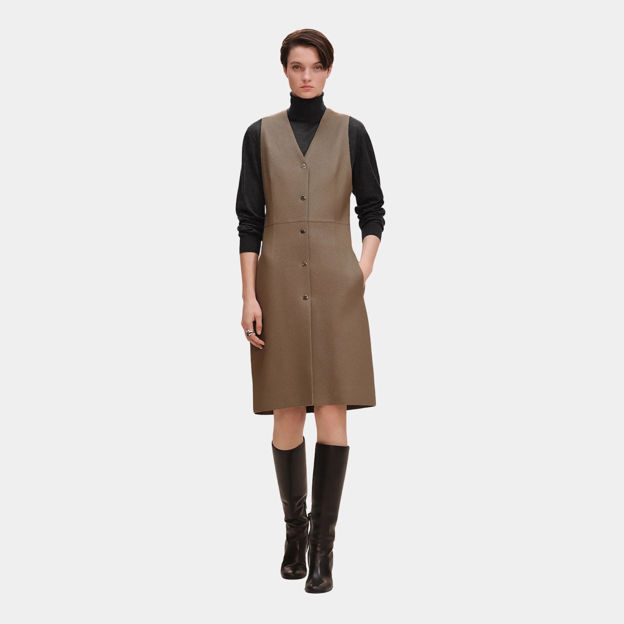 Long Vest in Washed Deerskin