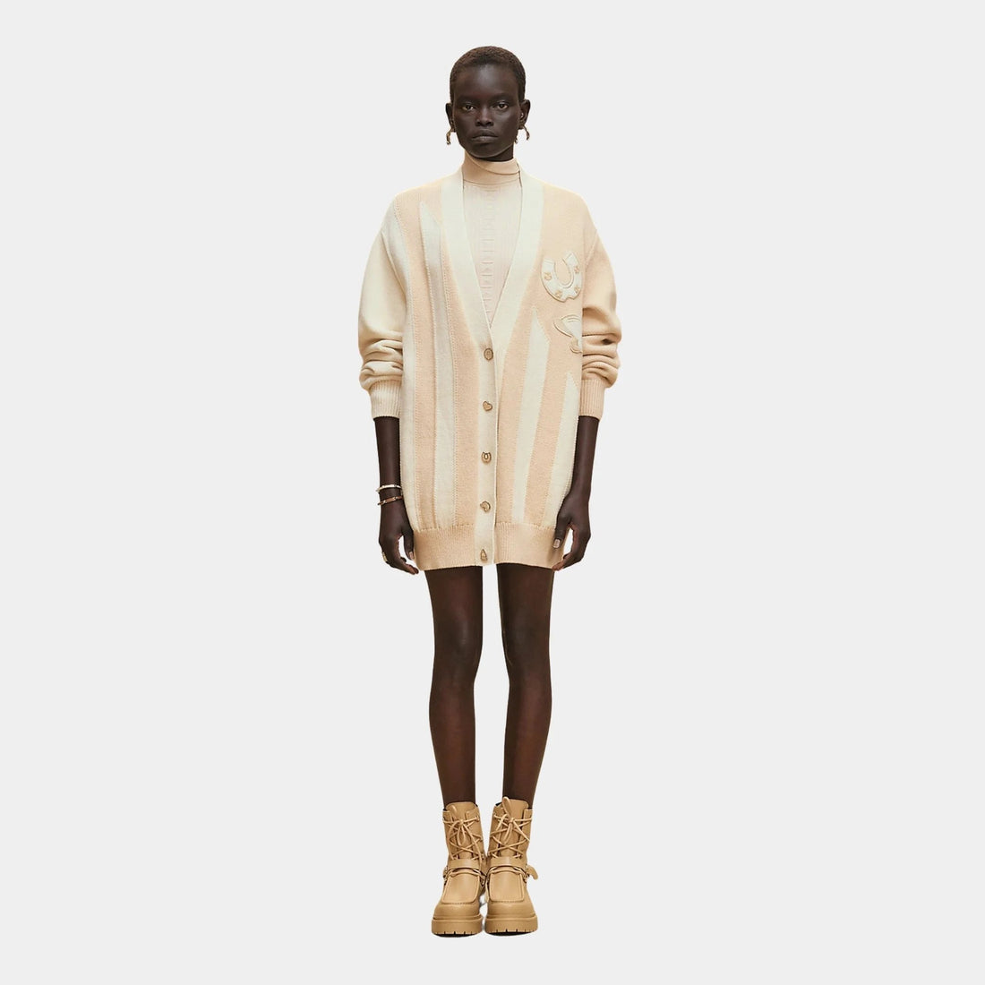 Long-sleeve Long Cardigan in Thick Bicolor Cotton