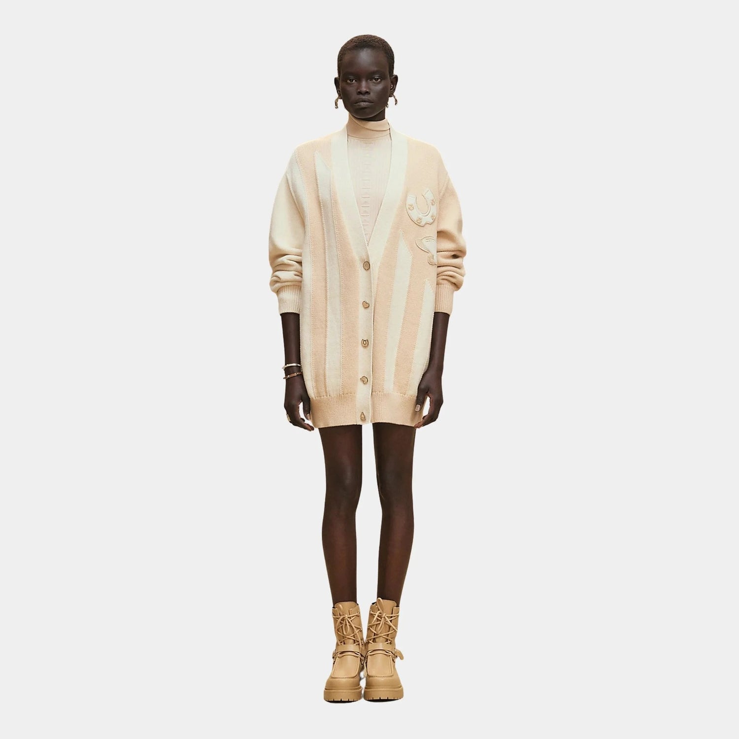 Long-sleeve Long Cardigan in Thick Bicolor Cotton