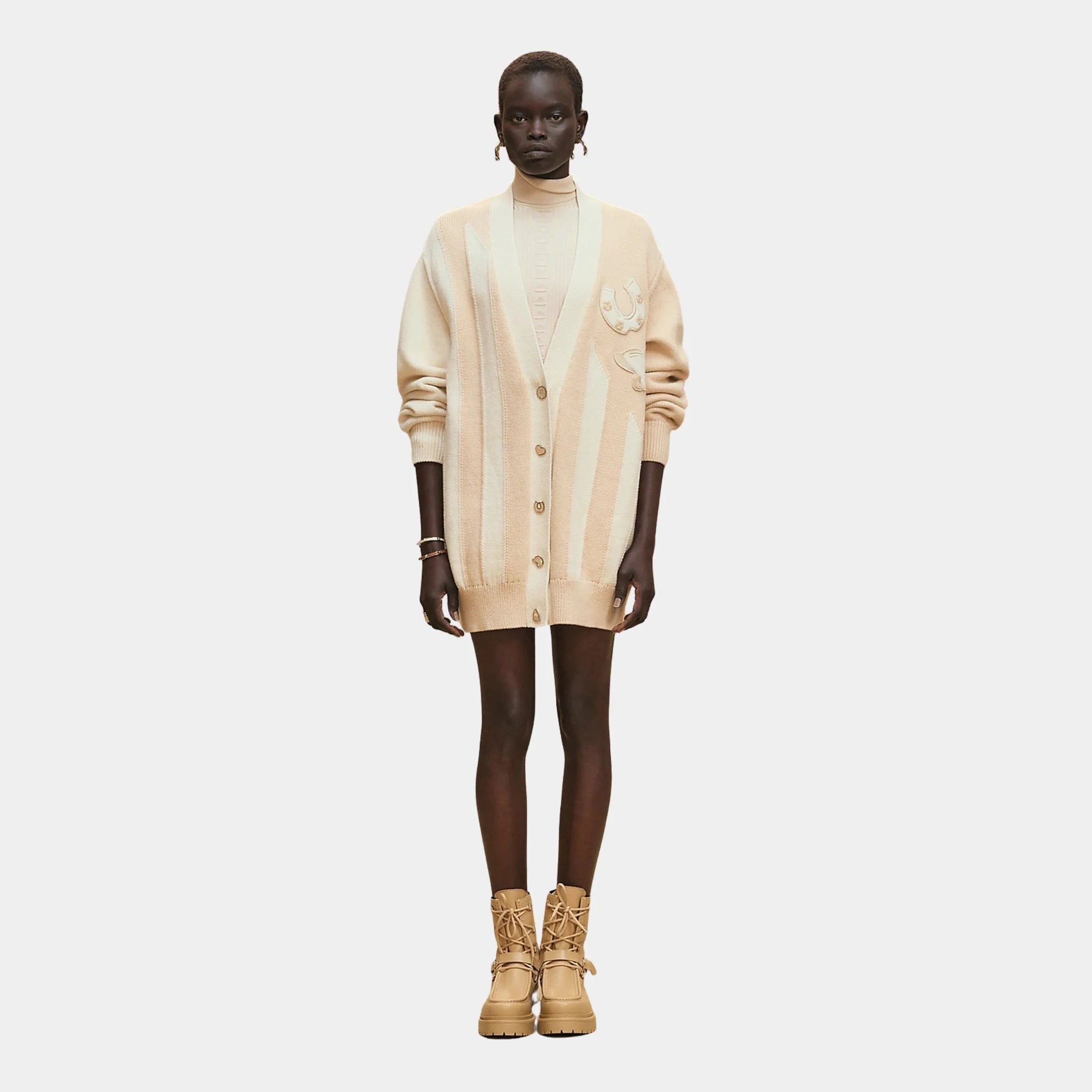 Long-sleeve Long Cardigan in Thick Bicolor Cotton