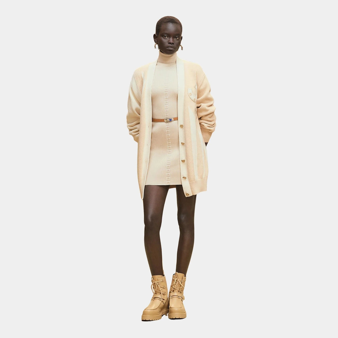 Long-sleeve Long Cardigan in Thick Bicolor Cotton
