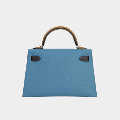 Mini Kelly II Epsom New Bleu Jean/Ecorce/Natural Sable PHW