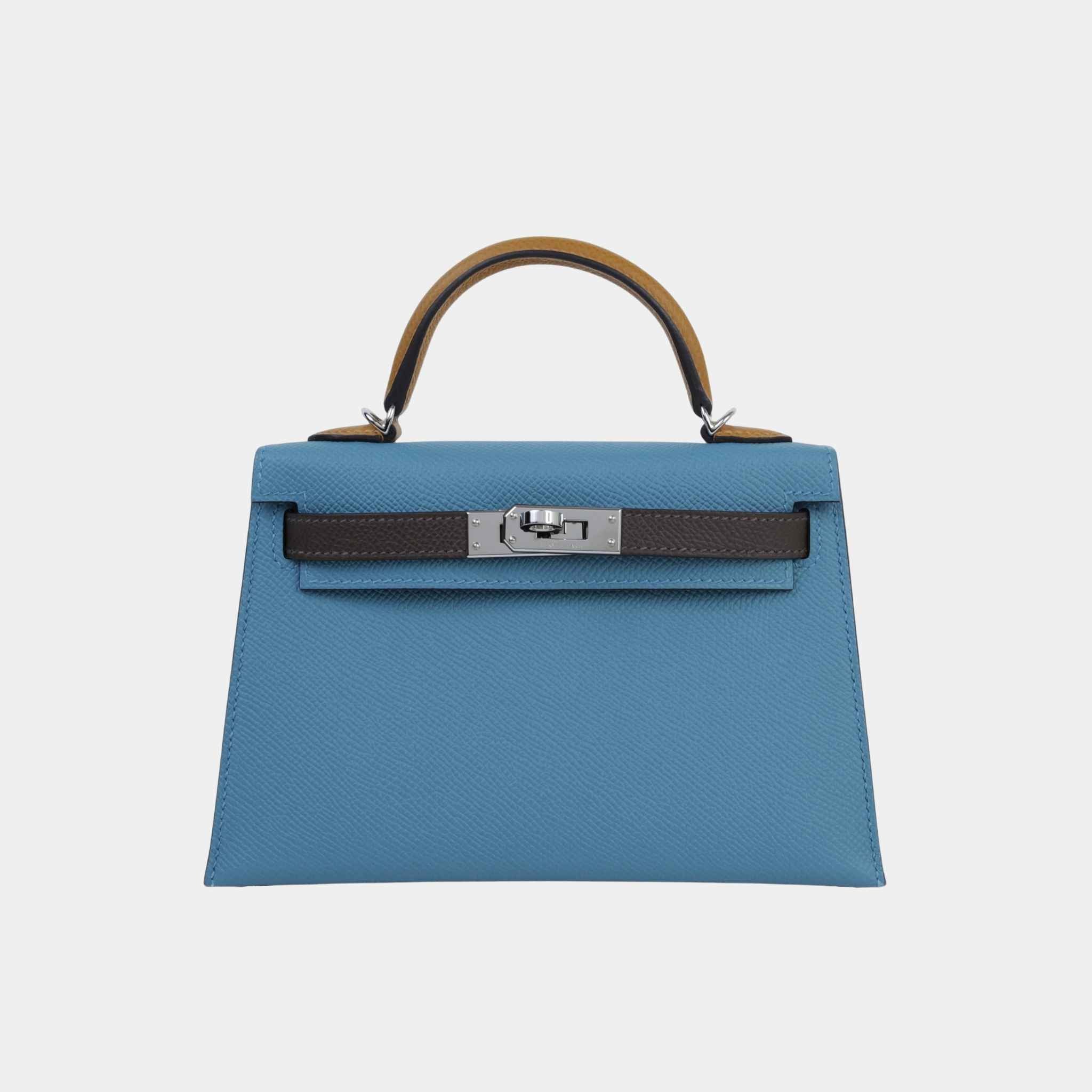 Mini Kelly II Epsom New Bleu Jean/Ecorce/Natural Sable PHW