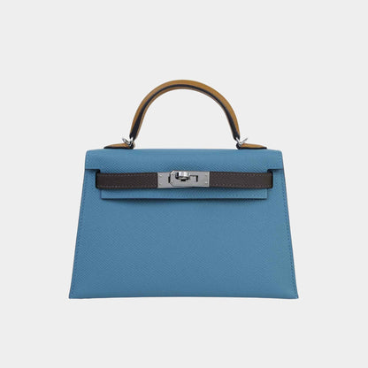 Mini Kelly II Epsom New Bleu Jean/Ecorce/Natural Sable PHW