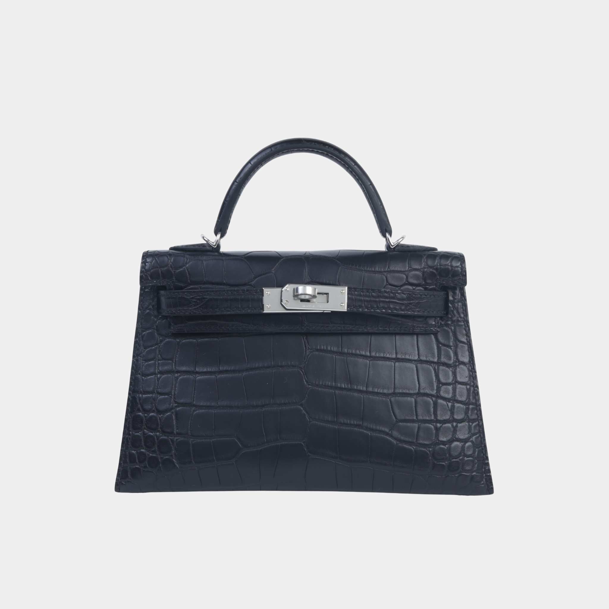 Mini Kelly II Matte Alligator Black PHW