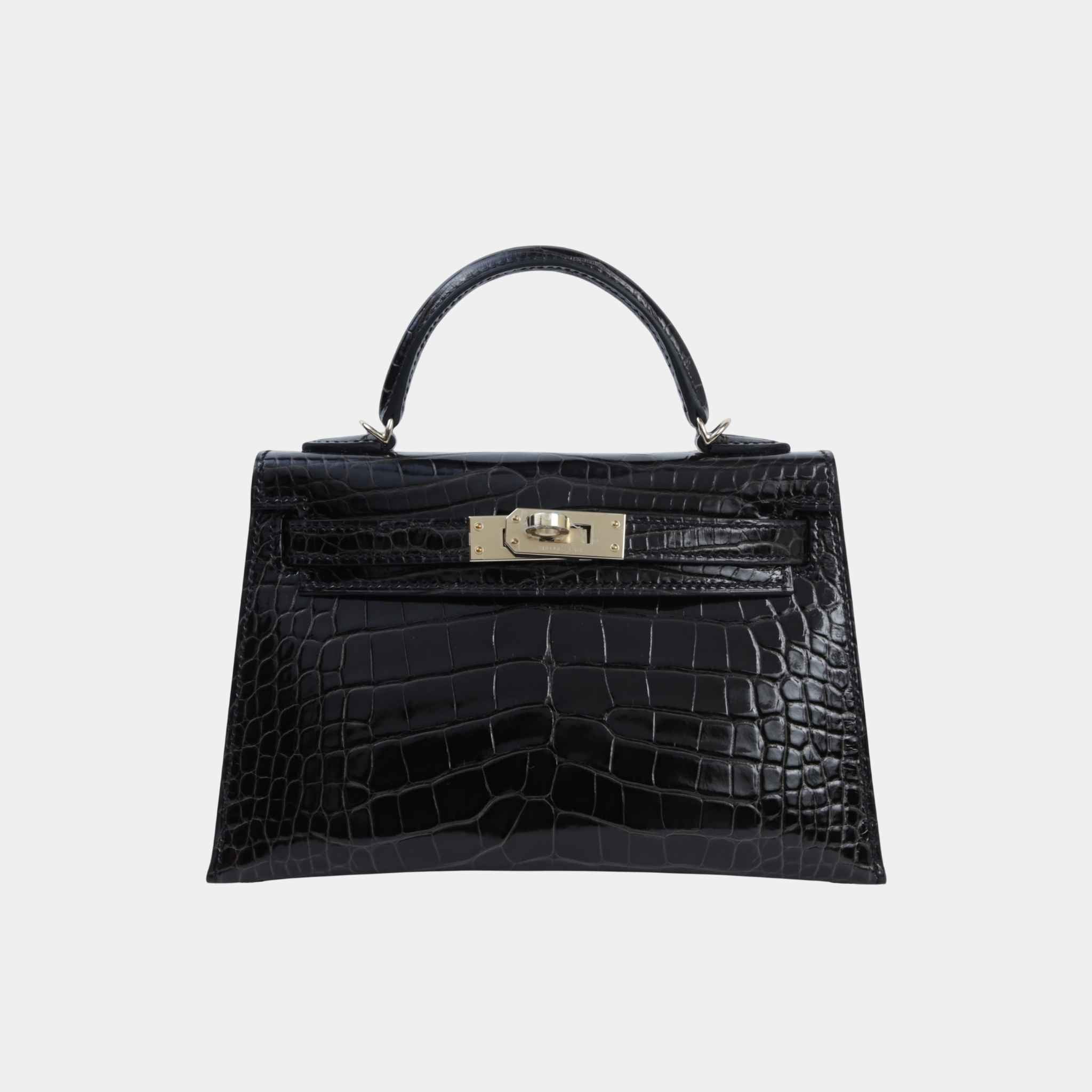 Mini Kelly II Shiny Alligator Graphite PBHW