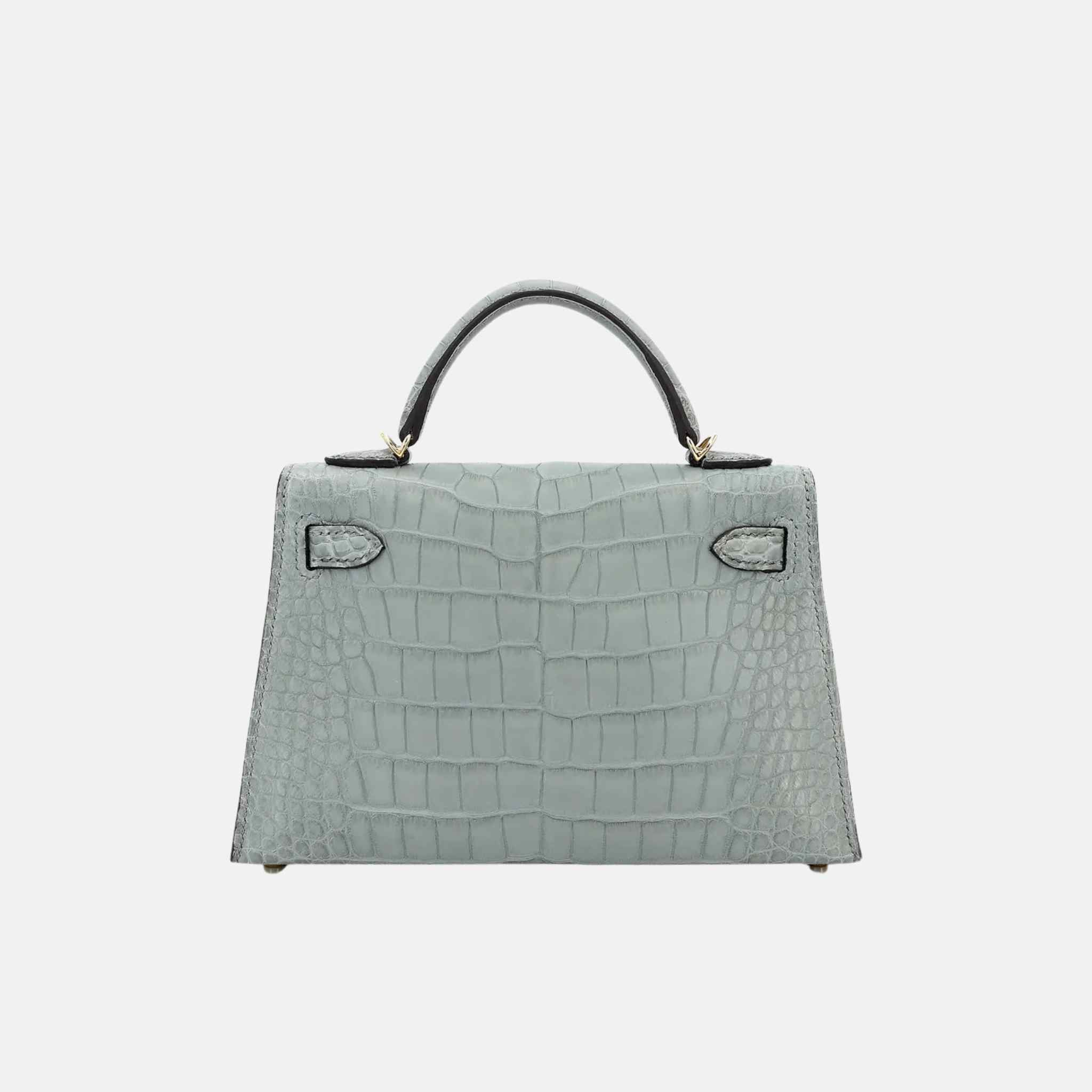 Mini Kelly Matte Alligator Gris Ciment GHW