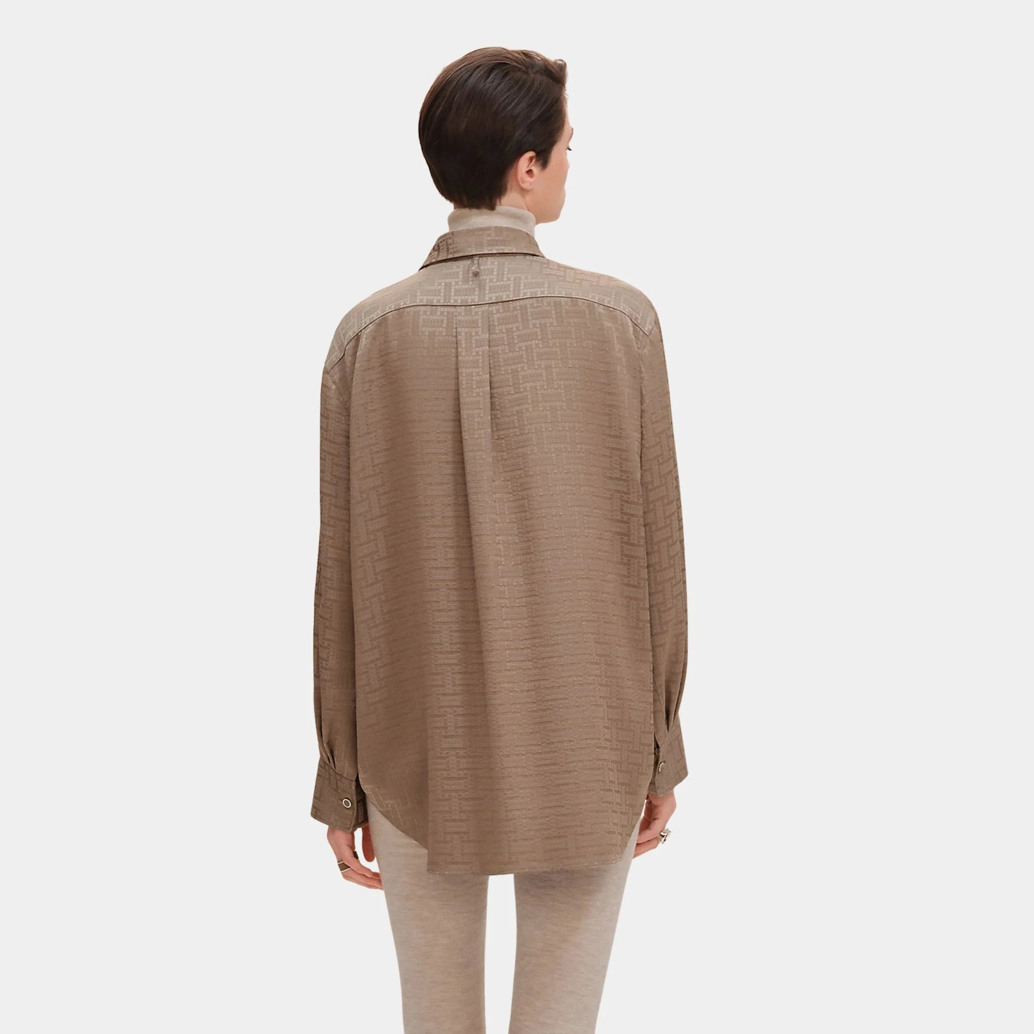 Mosaique Ascot Collar Shirt in Jacquard Silk