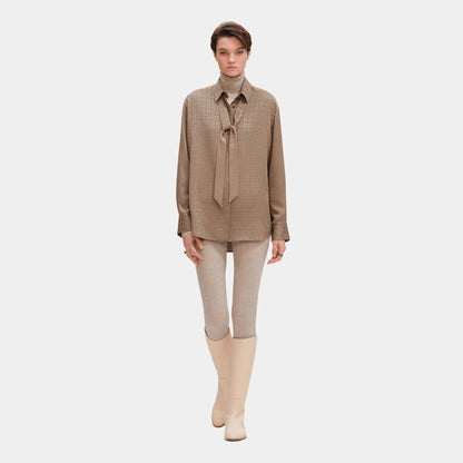 Mosaique Ascot Collar Shirt in Jacquard Silk