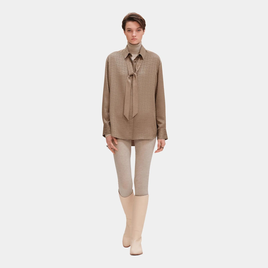 Mosaique Ascot Collar Shirt in Jacquard Silk