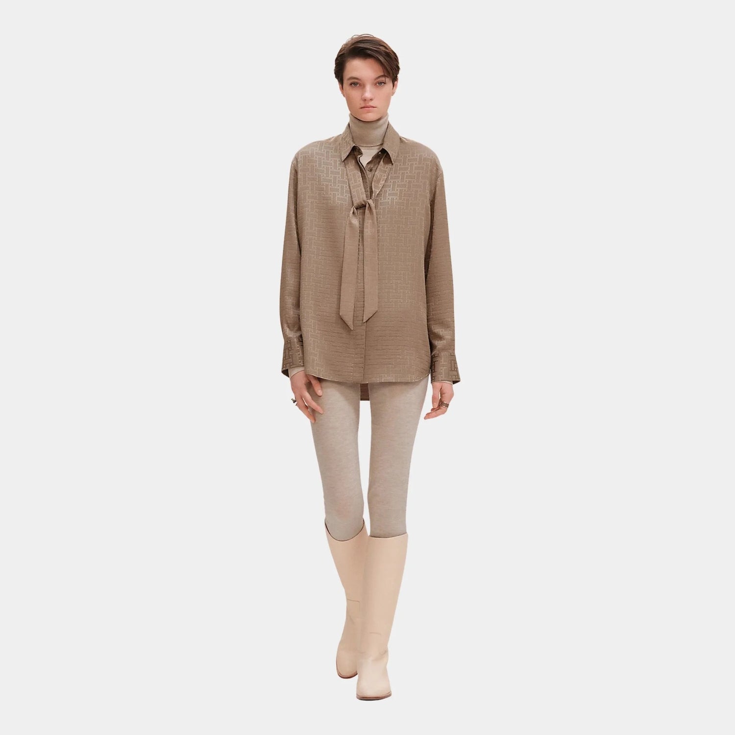 Mosaique Ascot Collar Shirt in Jacquard Silk