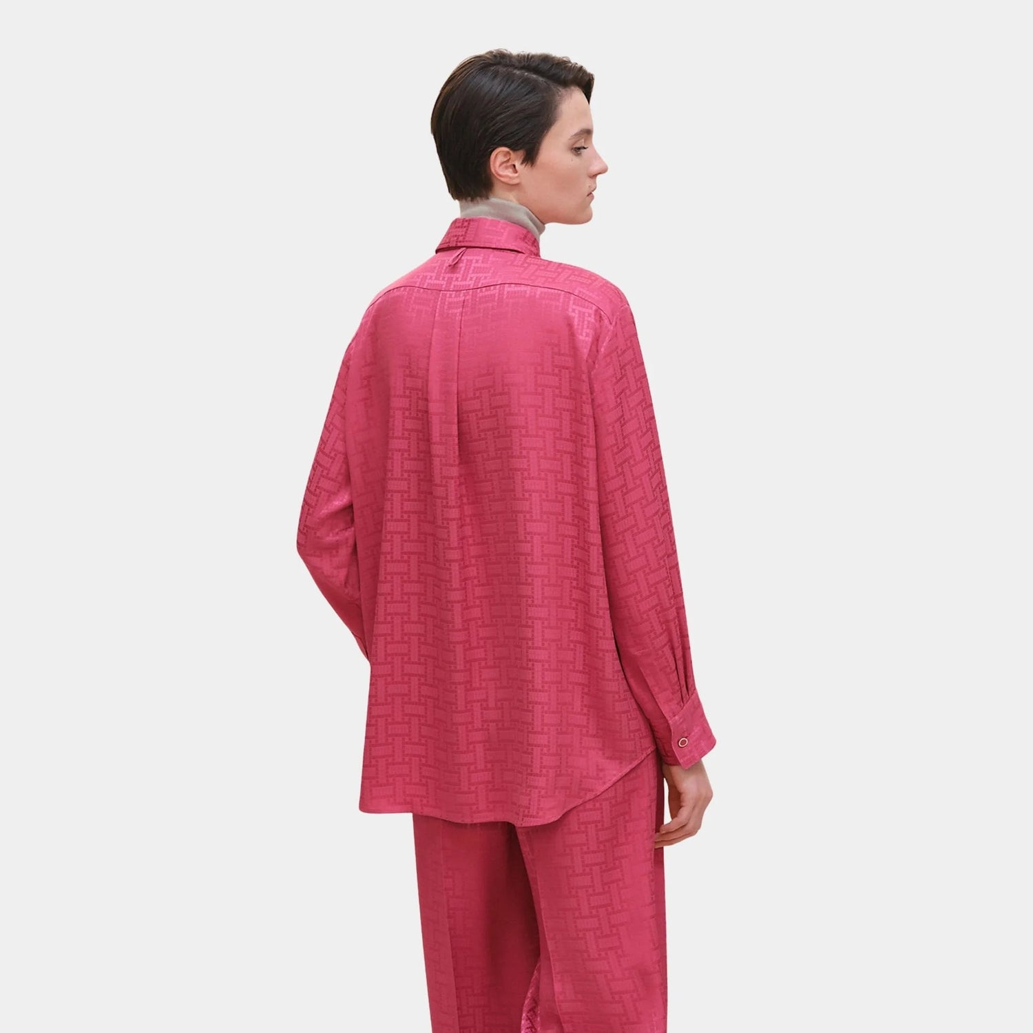 Mosaique Ascot Collar Shirt in Jacquard Silk