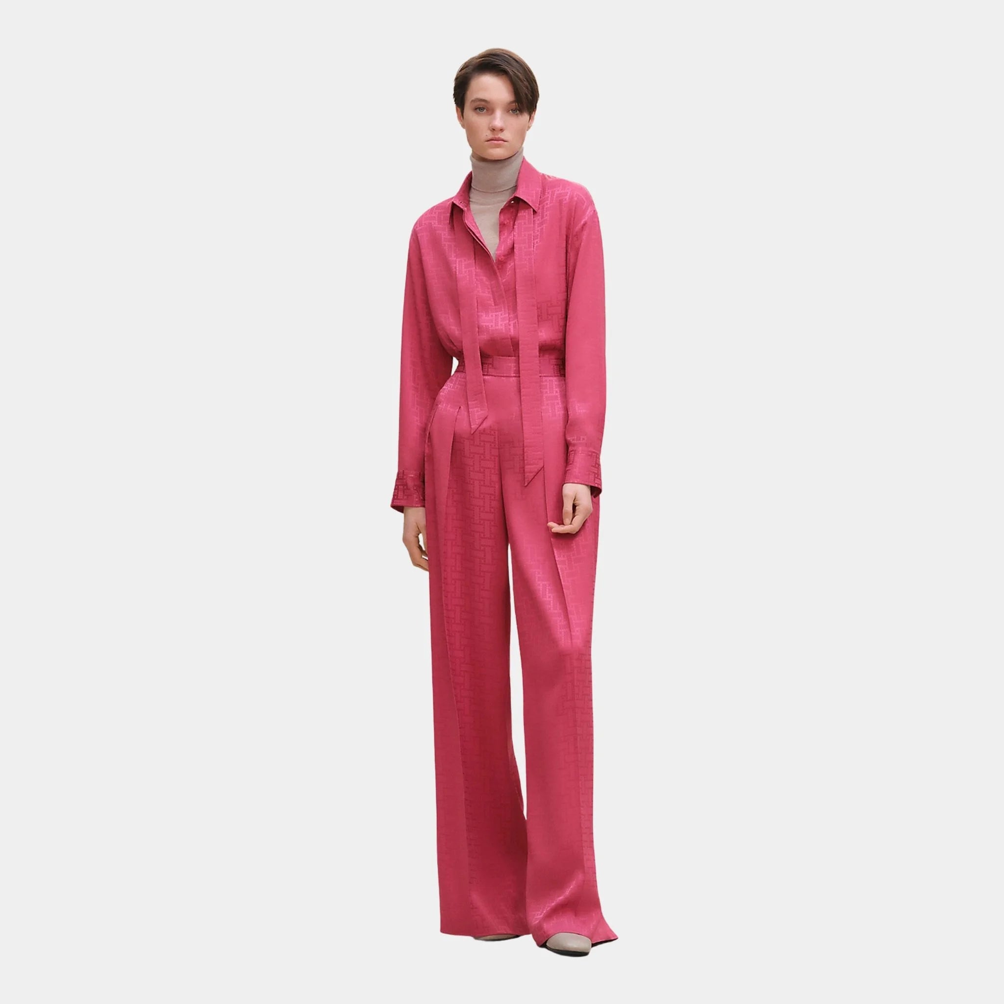 Mosaique Ascot Collar Shirt in Jacquard Silk