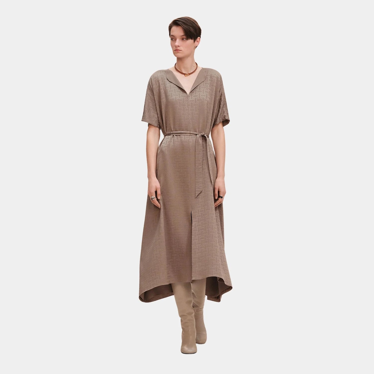 Mosaique Belted Caftan in Jacquard Silk