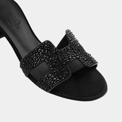 Oasis Sandals Black With Rhinestones