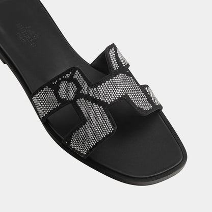 Oran Sandal in Suede with Figure Artistique Rhinestone