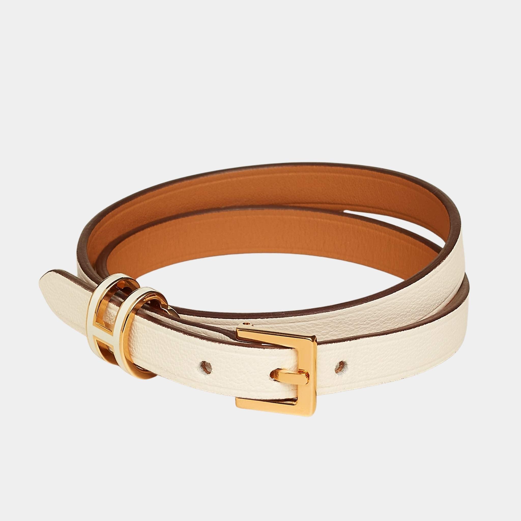 Pop H Double Tour Bracelet Swift Calfskin Gold Plated