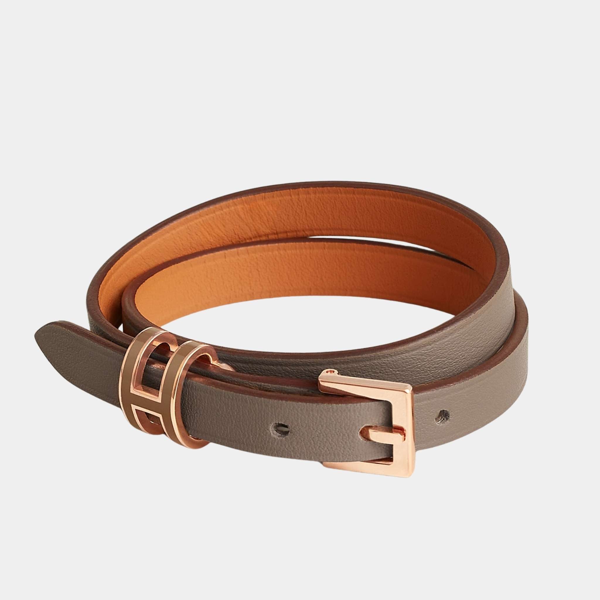 Pop H Double Tour Bracelet Swift Calfskin Rose Gold Plated