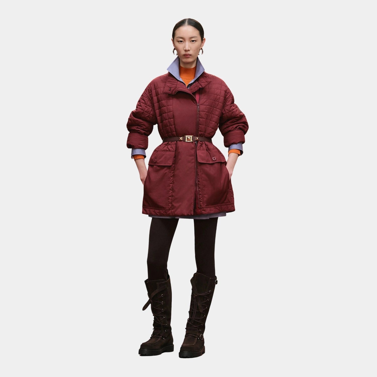 Quilted Coat in Plume Canvas