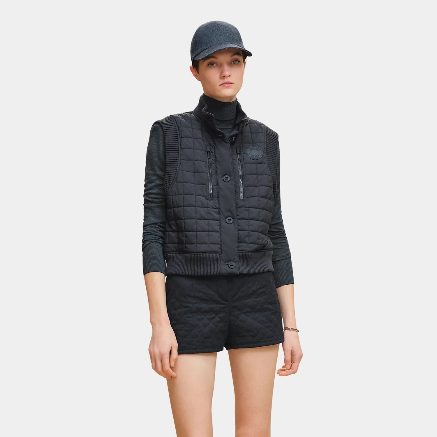 Sleeveless Quilted Bomber Jacket