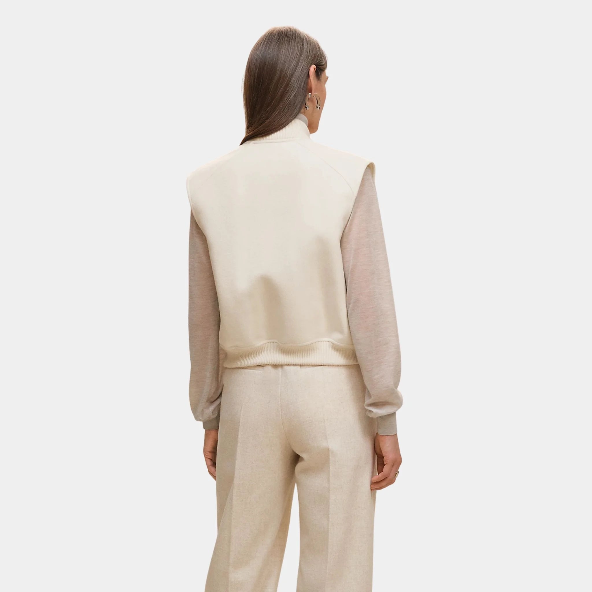 Sleeveless Short Bomber Jacket in Double-sided Cashmere
