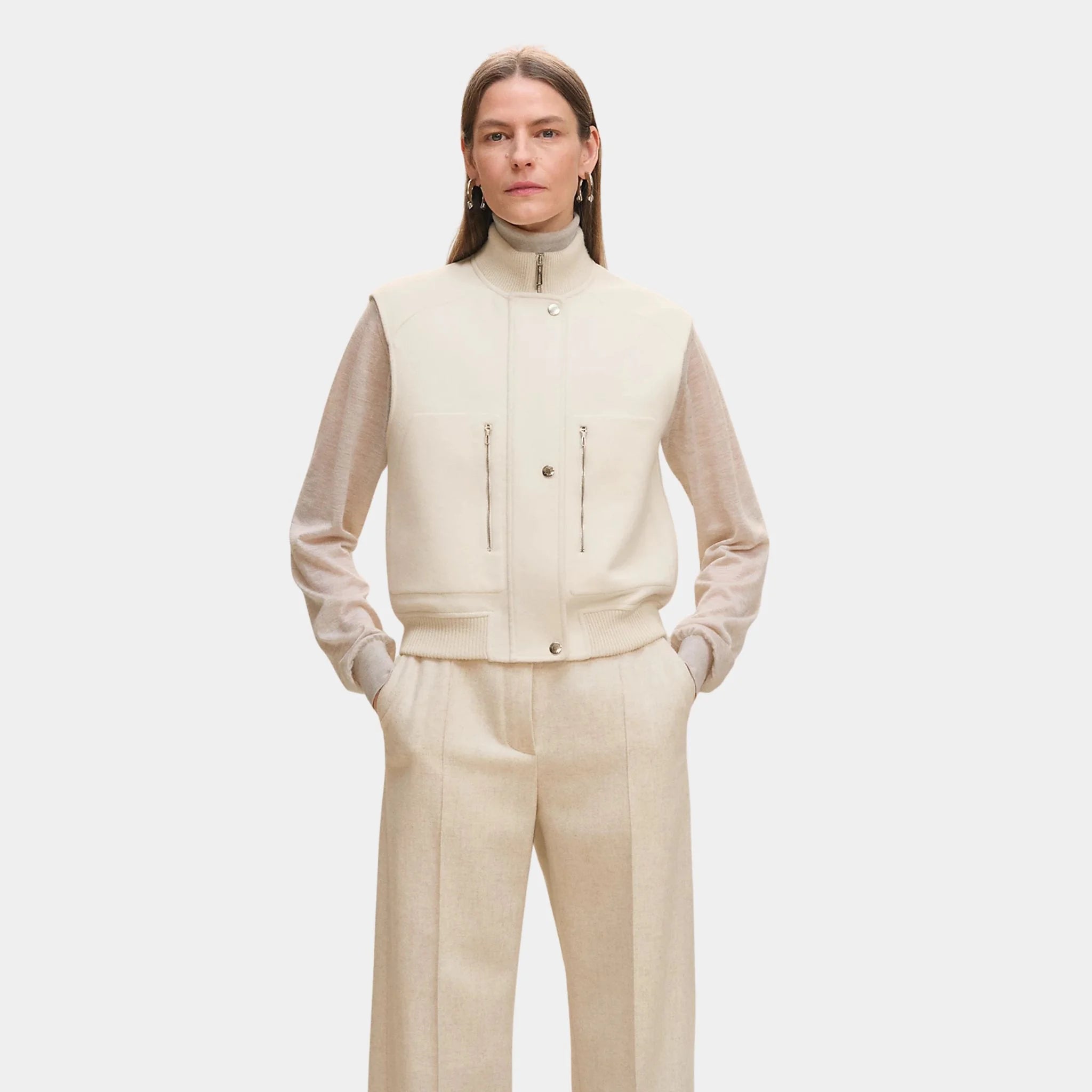 Sleeveless Short Bomber Jacket in Double-sided Cashmere